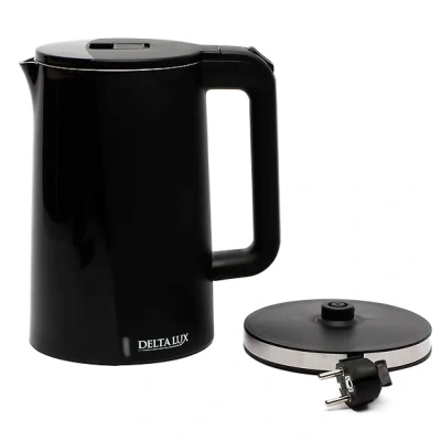 Чайник электрический Delta Lux De-1011, двойной корпус, 2200 Вт, 1,8 л, черный купить в отделе магазина Экономстрой