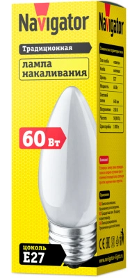 Лампа накаливания Navigator NI-B-60-230-E27-FR свеча матовая B35 60W E27 640lm 3000К, 94327 купить в отделе магазина Экономстрой