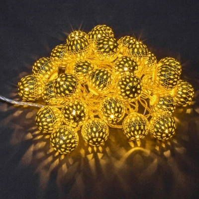 Гирлянда светодиодная Navigator, свет теплый белый, 14 041 NGF-D003-30WW-230 (золотые шарики - металл, 3,9 м, TR)