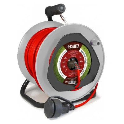 Удлинитель силовой на катушке Ресанта, СУ-2х1-30/2ВР, 1 розетка, 30 м купить в отделе магазина Экономстрой