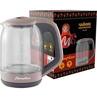 Чайник электрический Матрёна MA-006, стекло, 1,8 л, бежевый купить в отделе магазина Экономстрой