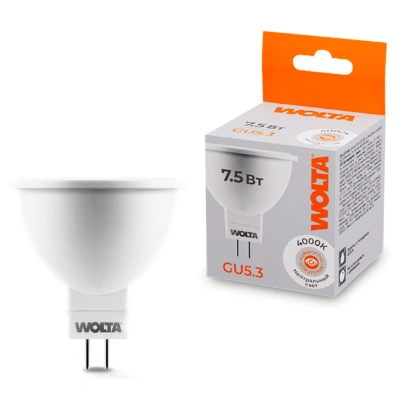 Лампа светодиодная Wolta LED MR16 25SMR16-220-7.5GU5.3 / GU5.3, 7,5 Вт, 625lm 4000K