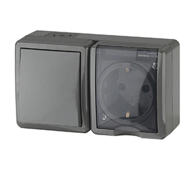 Блок розетка с заземлением, с крышкой+выкл. IP54, 16А 250В, серый, открытой установки, 11-7401-03 ЭРА ЭКСПЕРТ (Б0020734) купить в отделе магазина Экономстрой