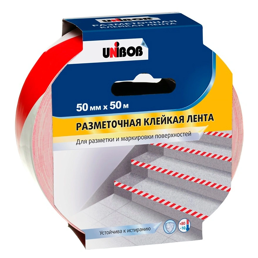 картинка Клейкая лента разметочная "UNIBOB" 50 мм х 50 м, красно-белая от магазина Экономстрой