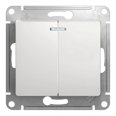 Выключатель Schneider Electric, Glossa, 2 клавишный, с подсветкой, белый 