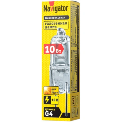 Лампа галогенная Navigator G4-JC-10W-12V-Cl 100lm 3000К, 94209