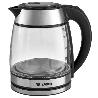Чайник электрический Delta DL-1120, корпус из жаропропрочного стекла, 1500 Вт, 1,8 л, серебряный купить в отделе магазина Экономстрой