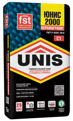 Клей плиточный Unis 2000, 25 кг купить в отделе магазина Экономстрой