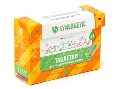Биоразлагаемые бесфосфатные таблетки для посудомоечных машин 25 шт Synergetic