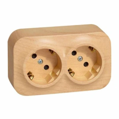 Розетка двойная 2х2К+З с заземлением без шторок дерево QUTEO 782273 купить в отделе магазина Экономстрой