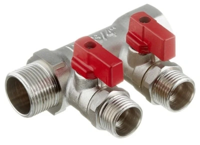 Коллектор с отсекающими кранами, 3/4"х2 выход, 1/2" наружная резьба VALTEC VTc.580.N.0502 купить в отделе магазина Экономстрой
