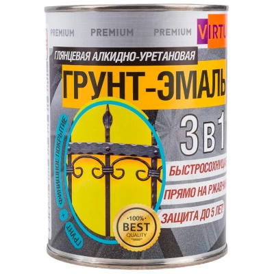 Грунт-эмаль по ржавчине 3 в 1 Virtuoso Premium (глянцевая; графит), 0,9 кг