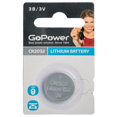 Батарейка литиевая GoPower Lithium CR2032 BL1, 3V (1 шт)