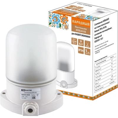 Светильник настенно-потолочный Народный, для саун, НПБ400П, белый, 60Вт, IP54 купить в отделе магазина Экономстрой