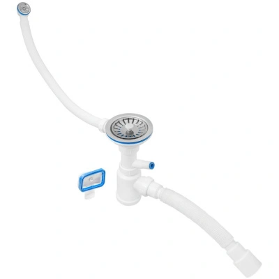 Сифон для кухни MasterProf, Эконом, 3 1/2"х40 (нержавеющая чаша, 2 перелива, отвод стиральной машины, пластиковый шток), с гибкой трубой, 40х40/50 купить в отделе магазина Экономстрой