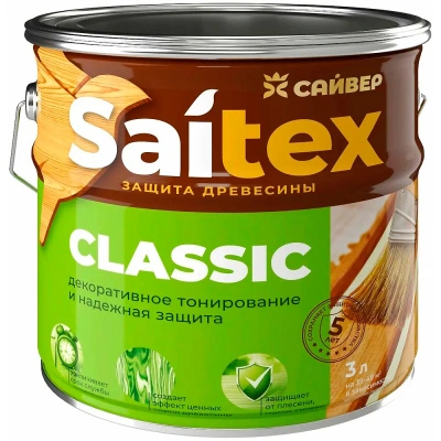 Пропитка для древесины декоративно-защитная Сайвер Saitex Classic, тиковое дерево, 3 л (арт. 1029-66-2.4)