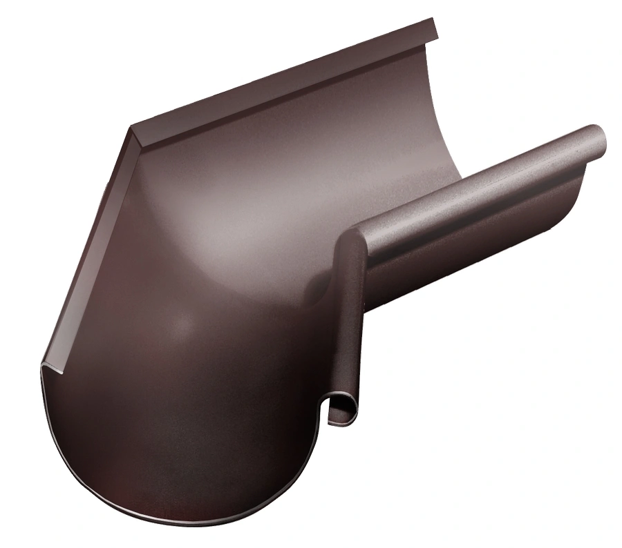 картинка Угол желоба Евро металлический 125 мм, 90°, внутренний левый, шоколадно-коричневый RAL 8017 от магазина Экономстрой