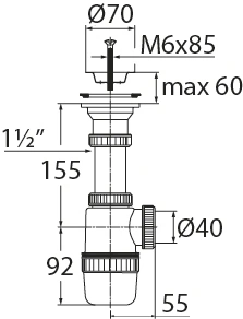 Сифон для умывальника Элит с нержавеющей чашкой 70 мм 1 1/2"х40 мм 30986140