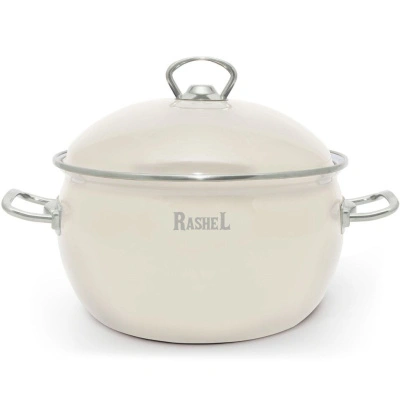 Кастрюля эмалированная Rashel R1522 кремовая со стеклянной крышкой, 5 л