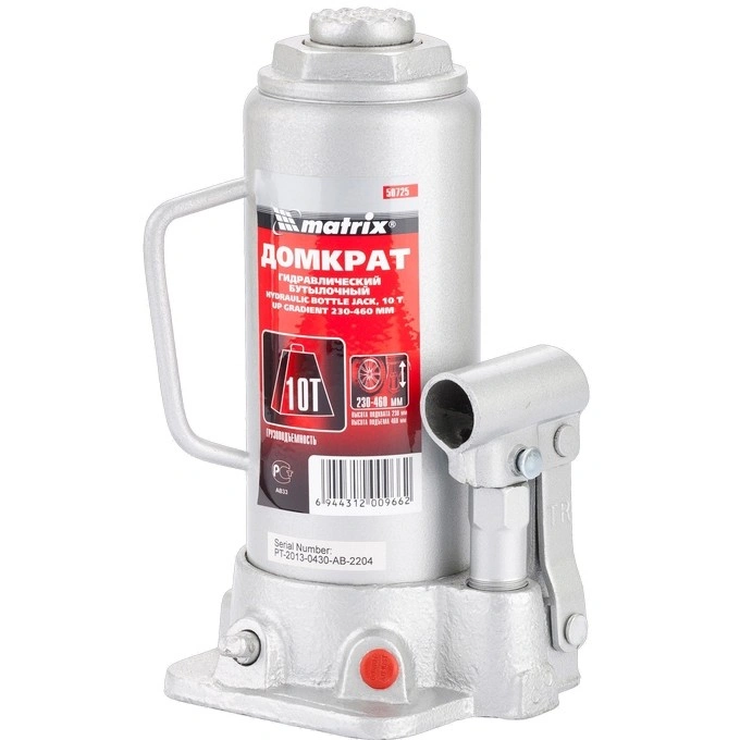 картинка Домкрат гидравлический бутылочный, 10 т, высота подъема 230–460 мм Matrix 50725 от магазина Экономстрой