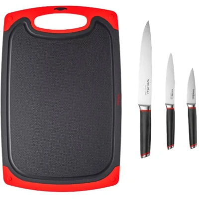 Набор из 3 ножей Vensal, с разделочной доской solide rouge, нержавеющая сталь, пластик купить в отделе магазина Экономстрой