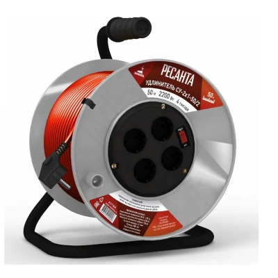 Удлинитель силовой на катушке Ресанта СУ-2х1-50/2, с термозащитой, 4 гнезда, 50 м купить в отделе магазина Экономстрой