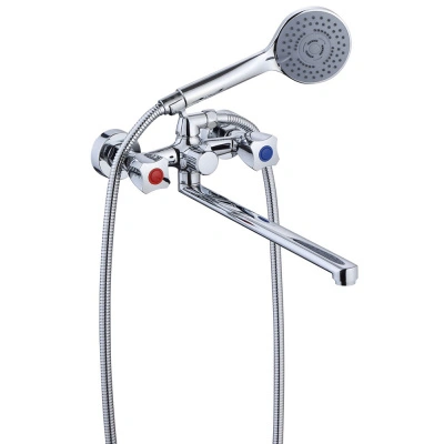 Смеситель для ванны с длинным изливом SMV GROUP, двухвентильный, нержавеющая сталь, хром купить в отделе магазина Экономстрой