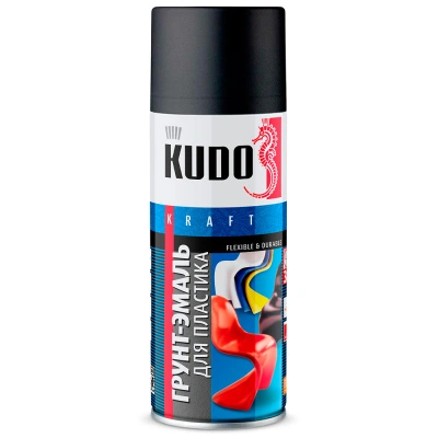 Грунт-эмаль аэрозольная для пластика Kudo KU-6002 (черная матовая; RAL 9005), 520 мл