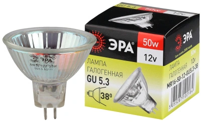 Лампа галогенная Эра GU5.3-MR16-50W-12V-CL 800lm 3000К, C0027358