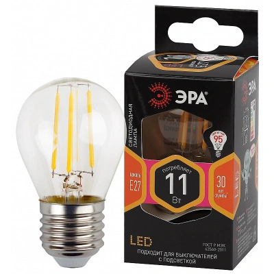 Лампа светодиодная нитевидная филамент шар ЭРА F-LED P45-11W-827-E27 11 Вт E27 930Лм 2700К (теплый белый свет), Б0047013 купить в отделе магазина Экономстрой
