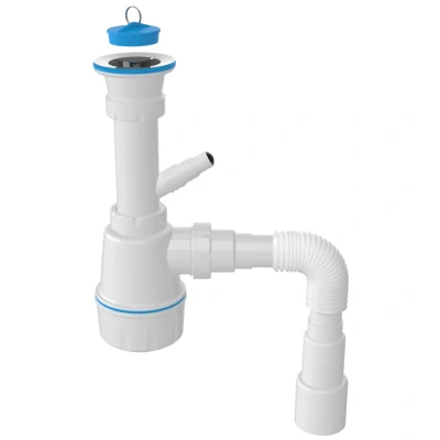Сифон для умывальника с разборным выпуском 70 мм, с отводом для стиральной машины, гибкая труба 1 1/2"х40/50 1061 купить в отделе магазина Экономстрой