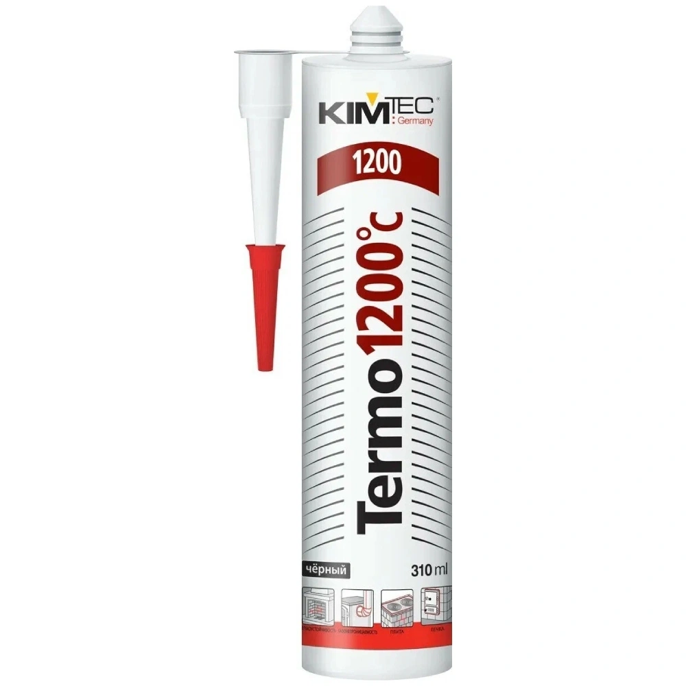 картинка Герметик силиконовый KimTek, Thermo 1200C, термостойкий, черный, 310 мл от магазина Экономстрой