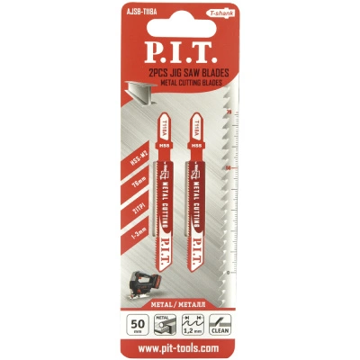 Пилки для лобзика по металлу P.I.T, T118A, HSS, 50 мм (2 шт/упаковка), AJSB-T118A
