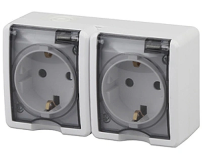 Розетка двойная с заземлением, с крышкой 2х2P+E IP54, 16А 250В, белая, открытой установки, 11-2403-01 ЭРА ЭКСПЕРТ (Б0020716) купить в отделе магазина Экономстрой