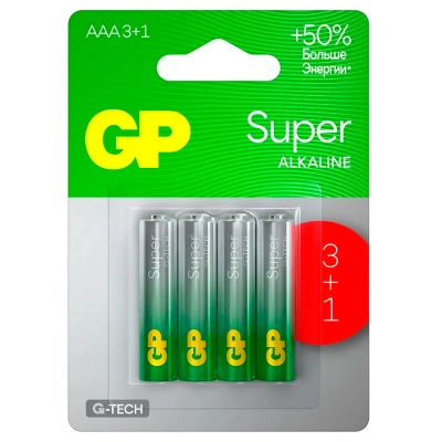 Алкалиновые батарейки GP Super Alkaline G-Tech 24А 3+1 / ААА, 1,5V (4 шт)