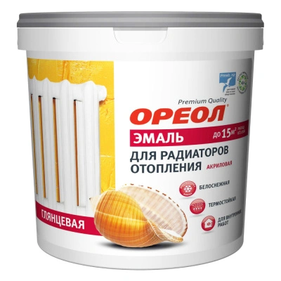 Эмаль для радиаторов Ореол, акриловая, глянцевая, белая, 1,1 кг