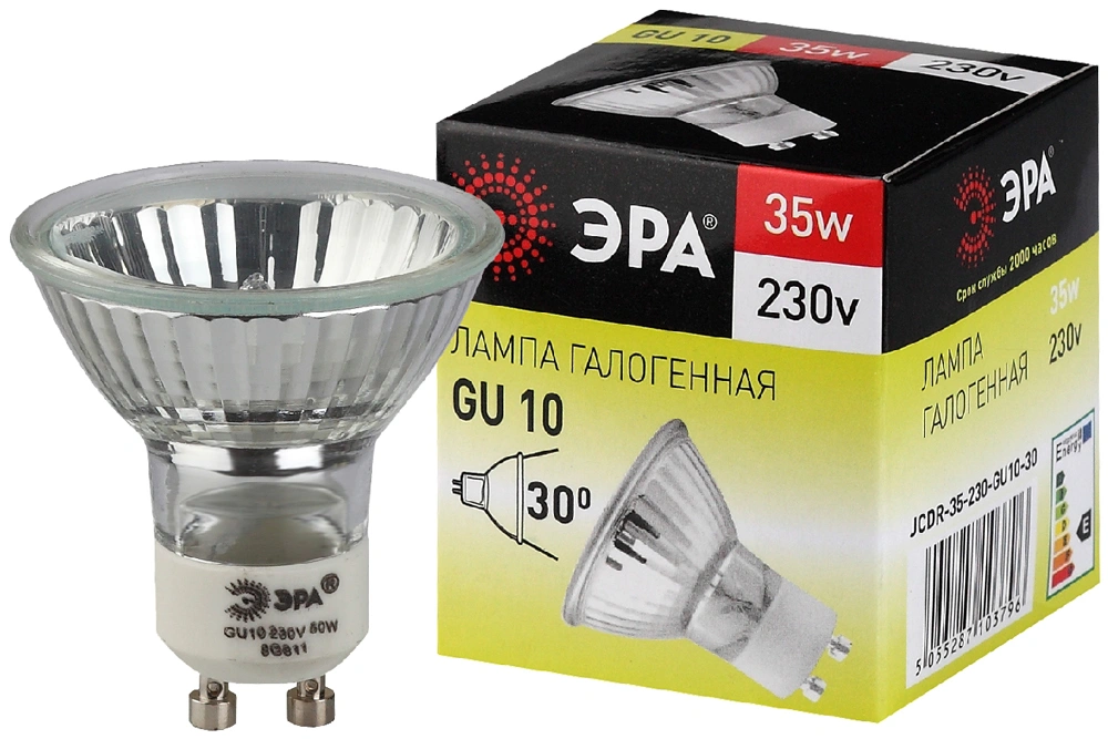 Лампа галогенная Эра GU10-JCDR (MR16)-35W-230V 525lm 3000К, C0027385 купить в отделе Лампочки галогенные магазина Экономстрой