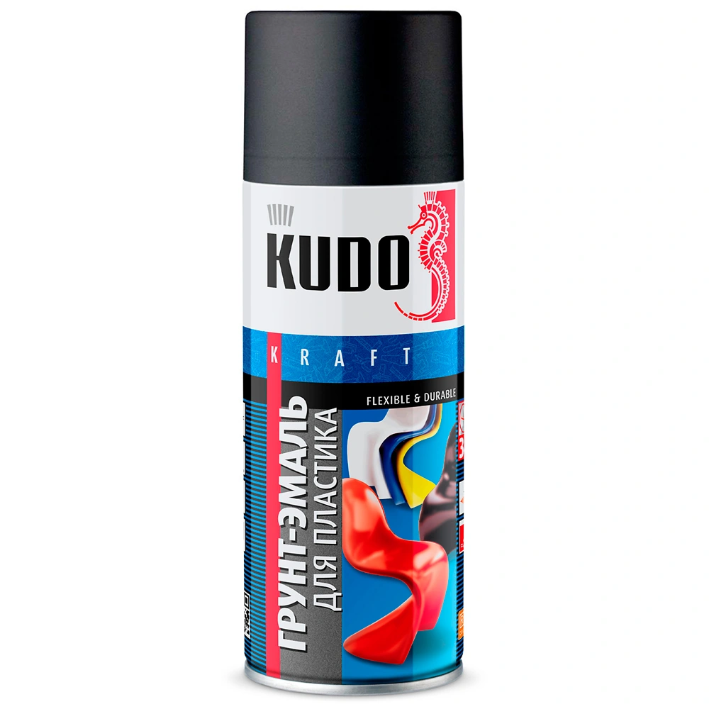 Грунт-эмаль аэрозольная для пластика Kudo KU-6002 (черная матовая; RAL 9005), 520 мл купить в отделе Аэрозольные магазина Экономстрой