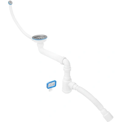 Сифон 2 в 1 для кухни MasterProf, 3 1/2"х40 со смещением (нержавеющая чаша, 2 перелива, с и без отвода для стиральной машины) с гибкой трубой, 40х40/50  купить в отделе магазина Экономстрой