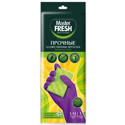Перчатки хозяйственные латексные с хлопком Master Fresh Прочные, 1 пара, фиолетовый, L/XL купить в отделе магазина Экономстрой