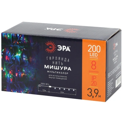 Гирлянда светодиодная мишура Эра, ENIN - WM,  LED, белый провод, мультиколор, 3,9 м