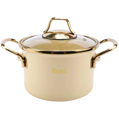 Кастрюля эмалированная кремовая Rashel R-07724 со стеклянной крышкой, круглая, ручки золото, 6,5 л купить в отделе магазина Экономстрой