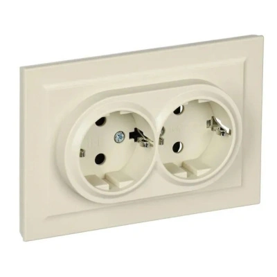 Розетка двойная с заземлением BRITE IEK, бежевая, BR-R21-16-K10-F купить в отделе магазина Экономстрой