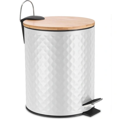 Ведро для мусора Fora White Rhombus 5L с педалью и бамбуковой крышкой, белый/бамбук, 5 л купить в отделе магазина Экономстрой