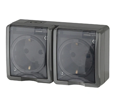 Розетка двойная с заземлением, с крышкой 2х2P+E IP54, 16А 250В, серая, открытой установки, 11-2403-03 ЭРА ЭКСПЕРТ (Б0020717) купить в отделе магазина Экономстрой