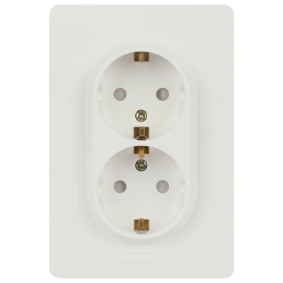Розетка Intro, Style, с заземлением, со шторками, 2X2P+E, Schuko, 16А-250В, СУ, белый