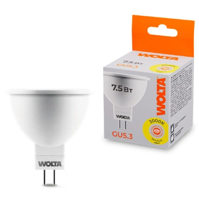 Лампа светодиодная Wolta LED MR16 25YMR16-220-7.5GU5.3 / GU5.3, 7,5 Вт, 625lm 3000K