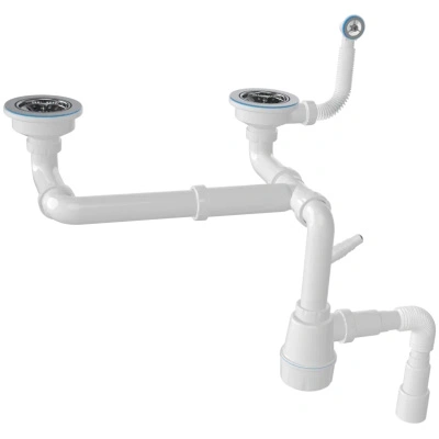 Сифон двойной Nova, разноуровневый, с круглым переливом, выпуск 3 1/2", колба, гибкая труба 1 1/2" - 40/50 купить в отделе магазина Экономстрой