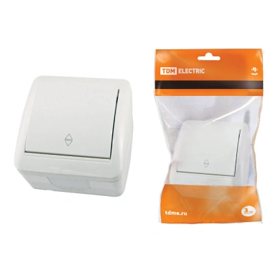 Переключатель TDM, Селигер, открытой установки, 1 клавишный, белый, 10А