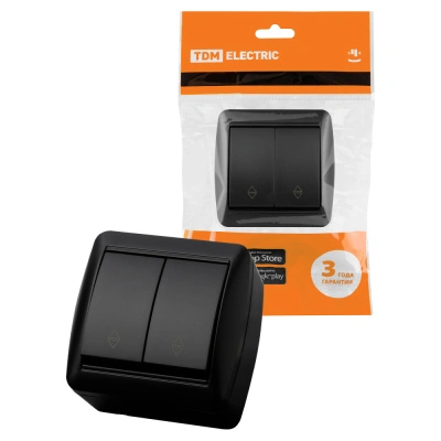 Переключатель TDM, Селигер, открытой установки, 2 клавишный, графит, 10А